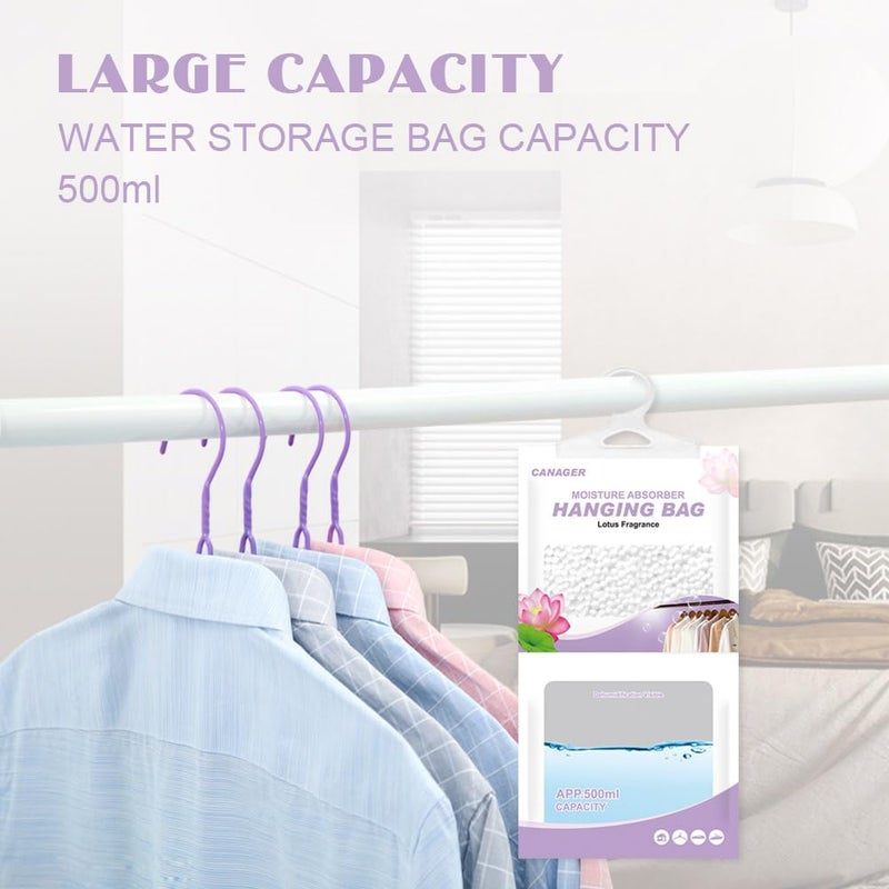 CANAGER Hanging Moisture Absorber, Lotus Fragrance Moistureproof Hanging Bag, Dehumidifier Bag (8 packs) Hanging Closet Dehumidifier Bags, Moisture Absorb 12.5 oz. - Image 3